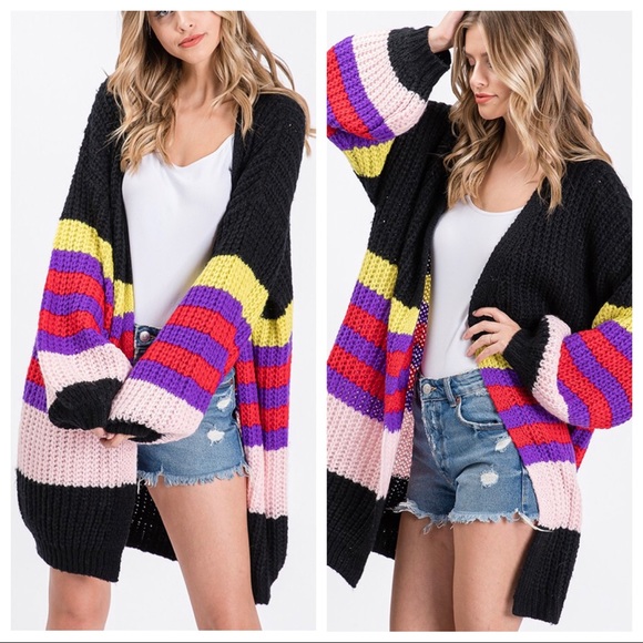 ShopEvelynne Sweaters - Boho chic sweater knit striped oversized cardigan